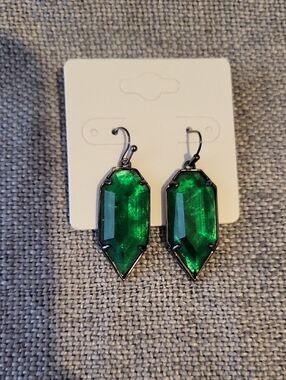 Kendra Scott Vintage "Palmer" Drop Earrings In Emerald Green and Gunmetal